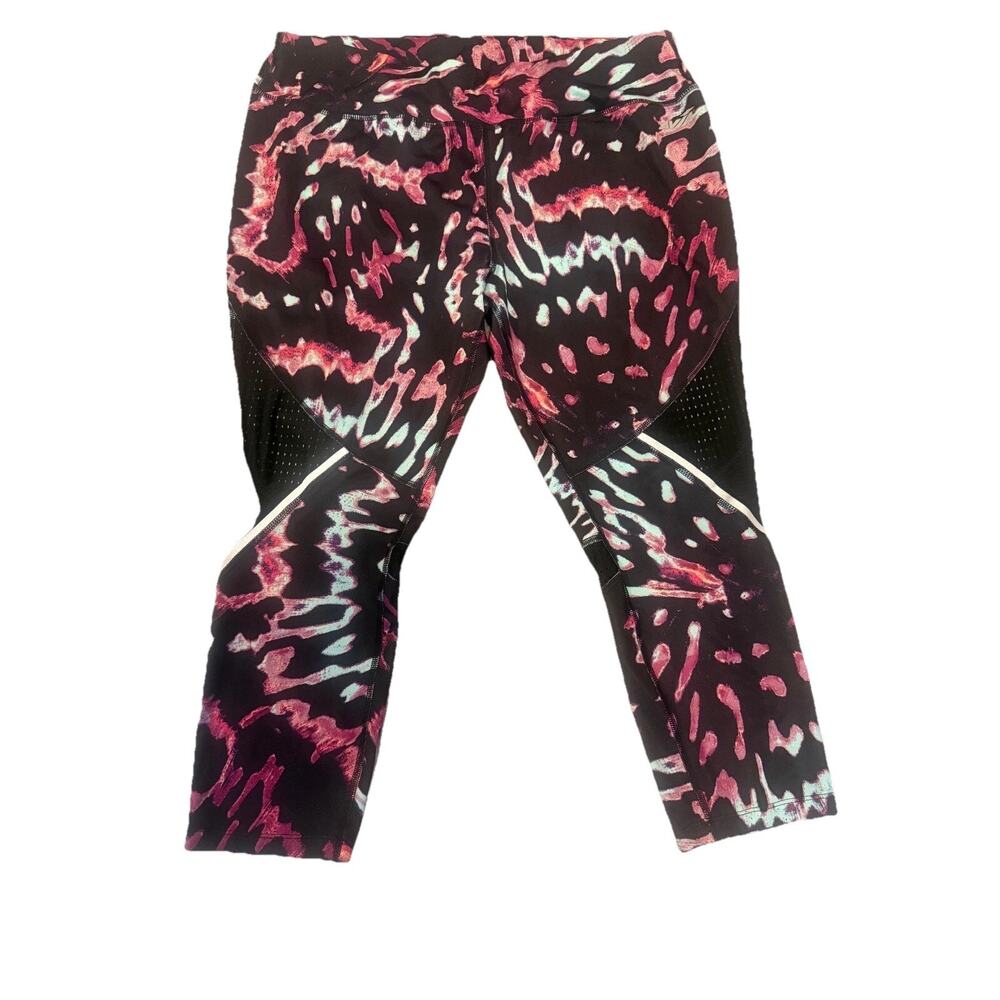 Avia Capri Crop Leggings Womens Large Black Geo Print Polyester Mesh Inserts